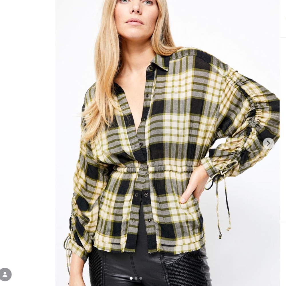 Free People We The Free Pacific Dawn Plaid Peplum Snap Buttonwdown - Picture 4 of 16